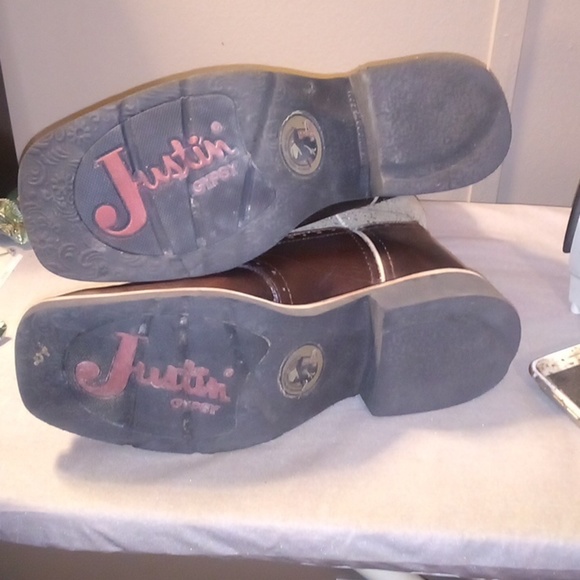 Justin Gypsy Floral Brown Leather Square Soft Toe Cowgirl Western Boots -Size 9B - Picture 6 of 15